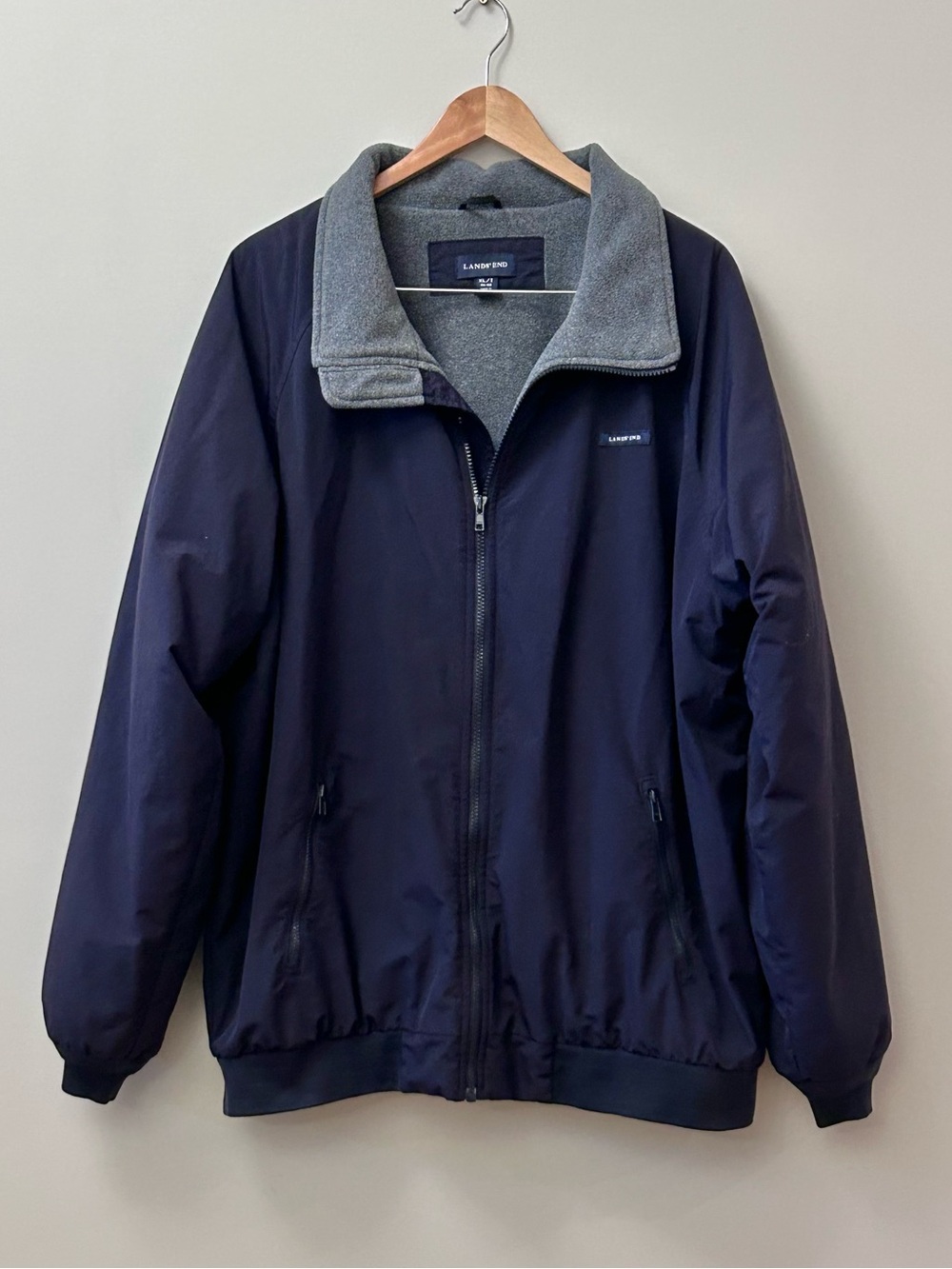 Lands' End Squall Navy Jacket Fleece Lined Weather Resistant Thermal Men’s XL T